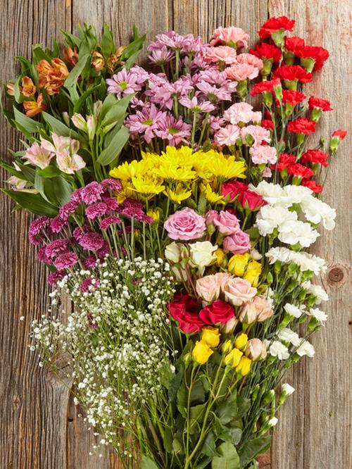 VARIETY PACK #15 - ALSTROMERIA, CARNATIONS & MINI CARNATIONS, GYP, CDN, SPRAY ROSES  ASSORTED COMBO BOX